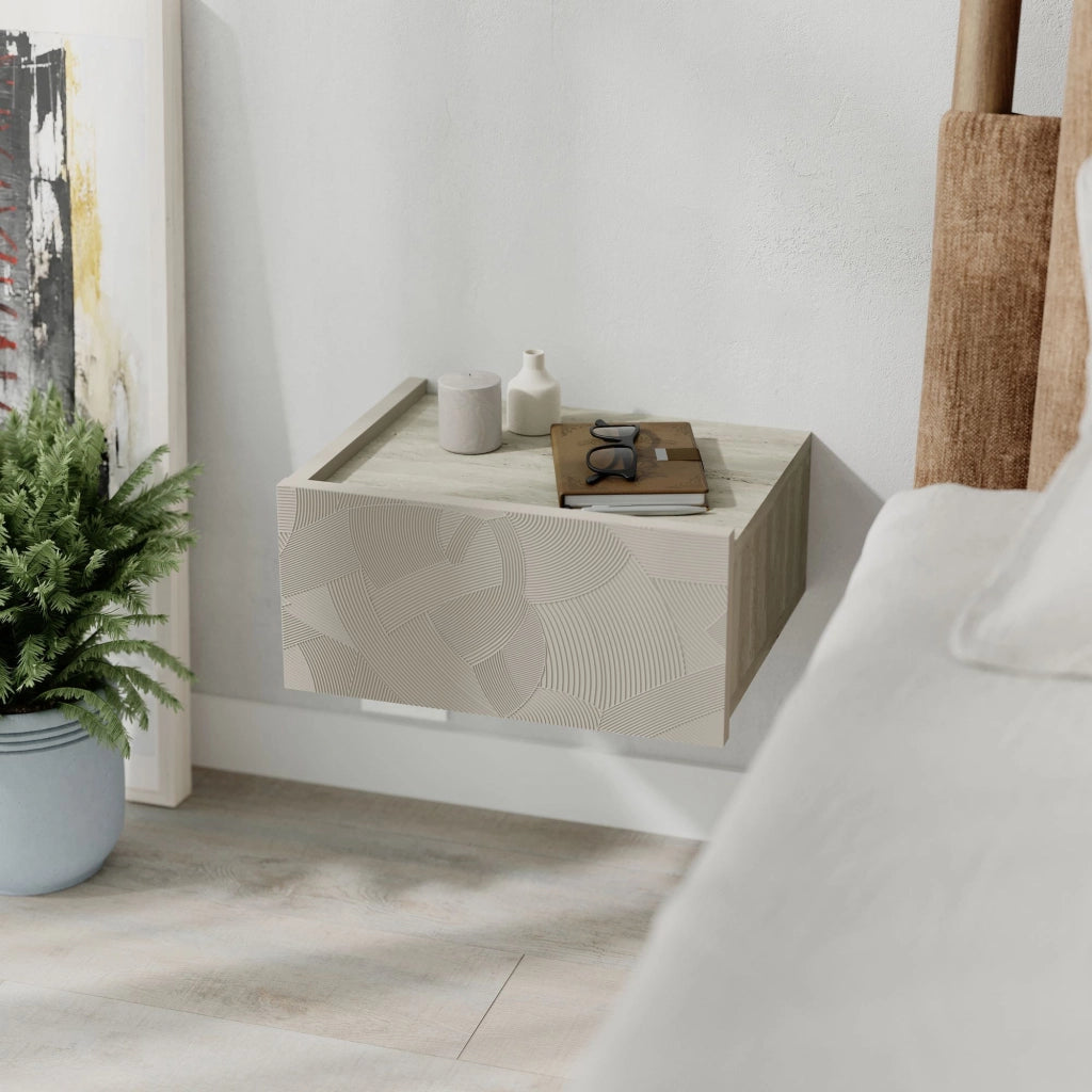 Comodino in legno "Onda" con illuminazione LED - 38 x 31 x 18 cm - Beige