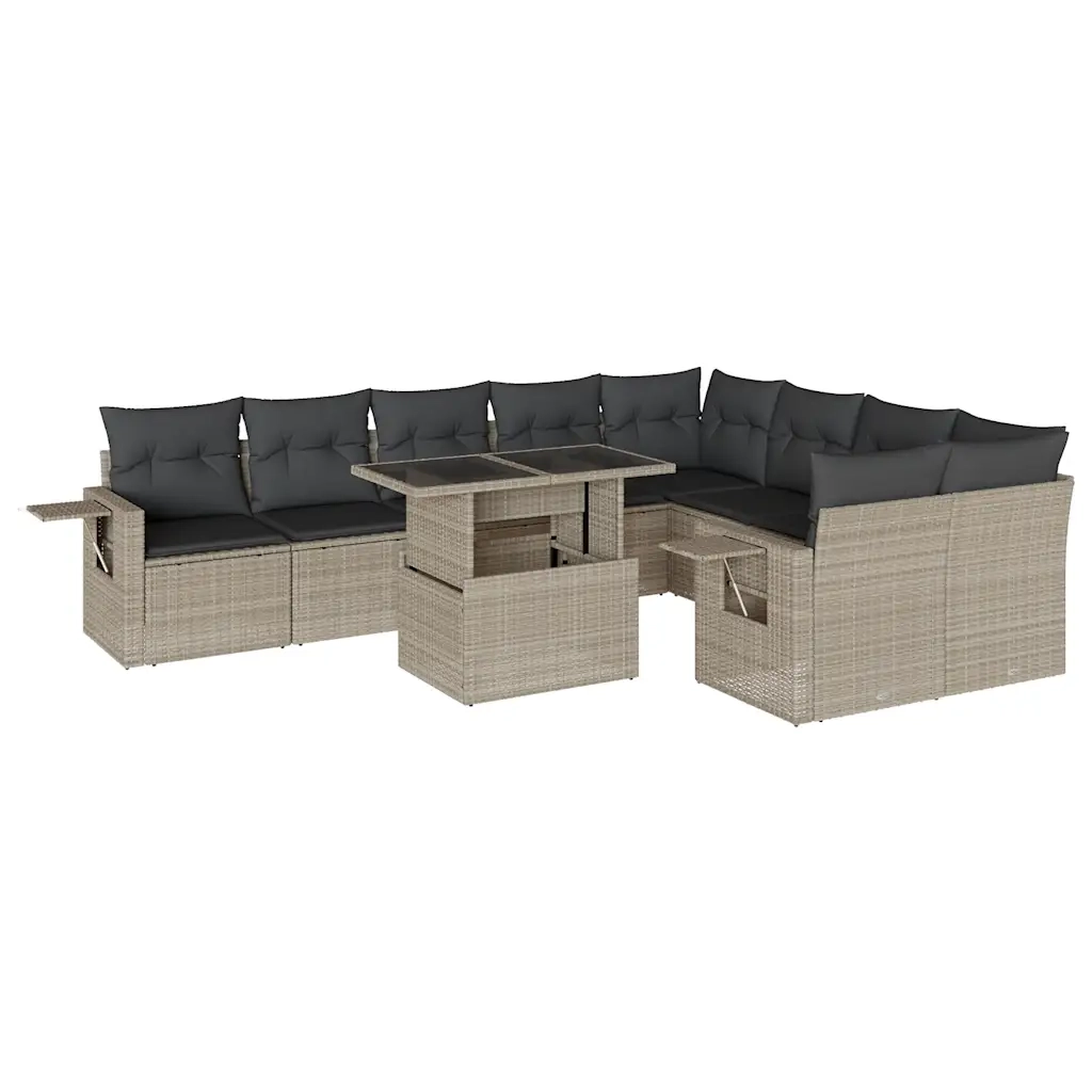 Set Divano Giardino 10 pz con Cuscini Grigio Chiaro Polyrattan