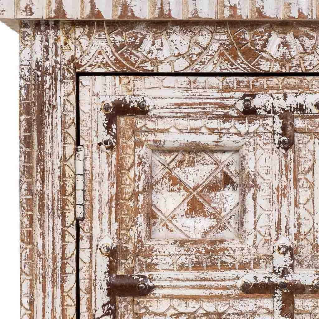 Tavolino artigianale in legno bianco 52x40x74h cm