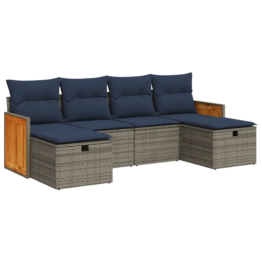 Set Divano da Giardino 6 pz con Cuscini Grigio in Polyrattan 3326058