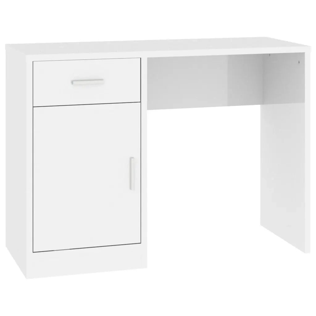 Scrivania | Tavolo da Ufficio Cassetto Bianco Lucido 100x40x73cm Legno Multistrato