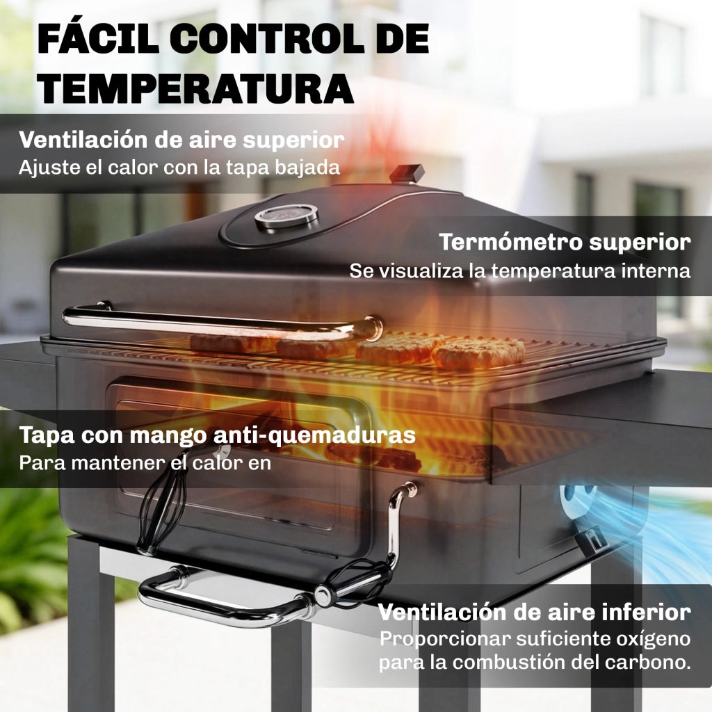 Barbecue a Carbone con Griglia Ventilazione e Ruote ¨C zephmum ¨C Grigio 60x45x90 cm