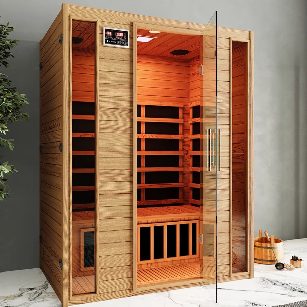 Sauna ad infrarossi 97x146 cm H188 in legno Hemlock con radio integrata | Oulu