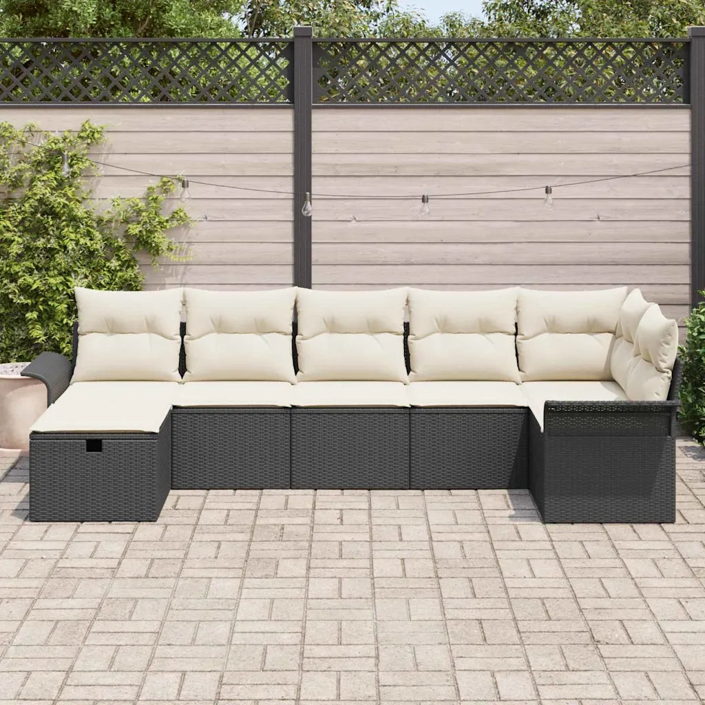 Set Divano da Giardino con cuscino 7 pcs Nero Poly Rattan