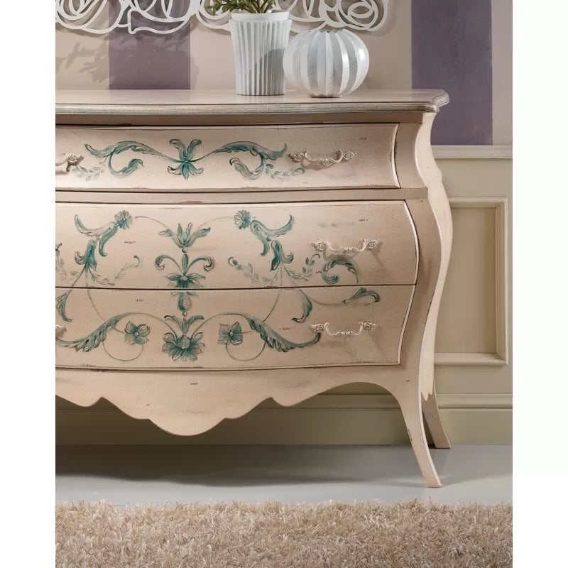 Comò bombato shabby legno avorio decori floreali 130x55x88 (1368) - Mobili 2G