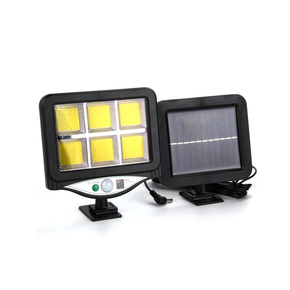 Trade Shop - Faro Proiettore Con Pannello Solare Sensore Movimento Telecomando 128 Led 6 Cob -