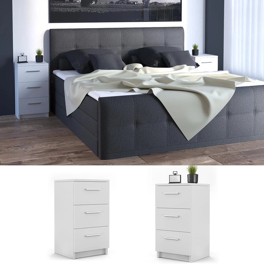 Comodini camera da letto, Nero lucido, Set di 2, adatto per letti boxspring con telaio rialzato