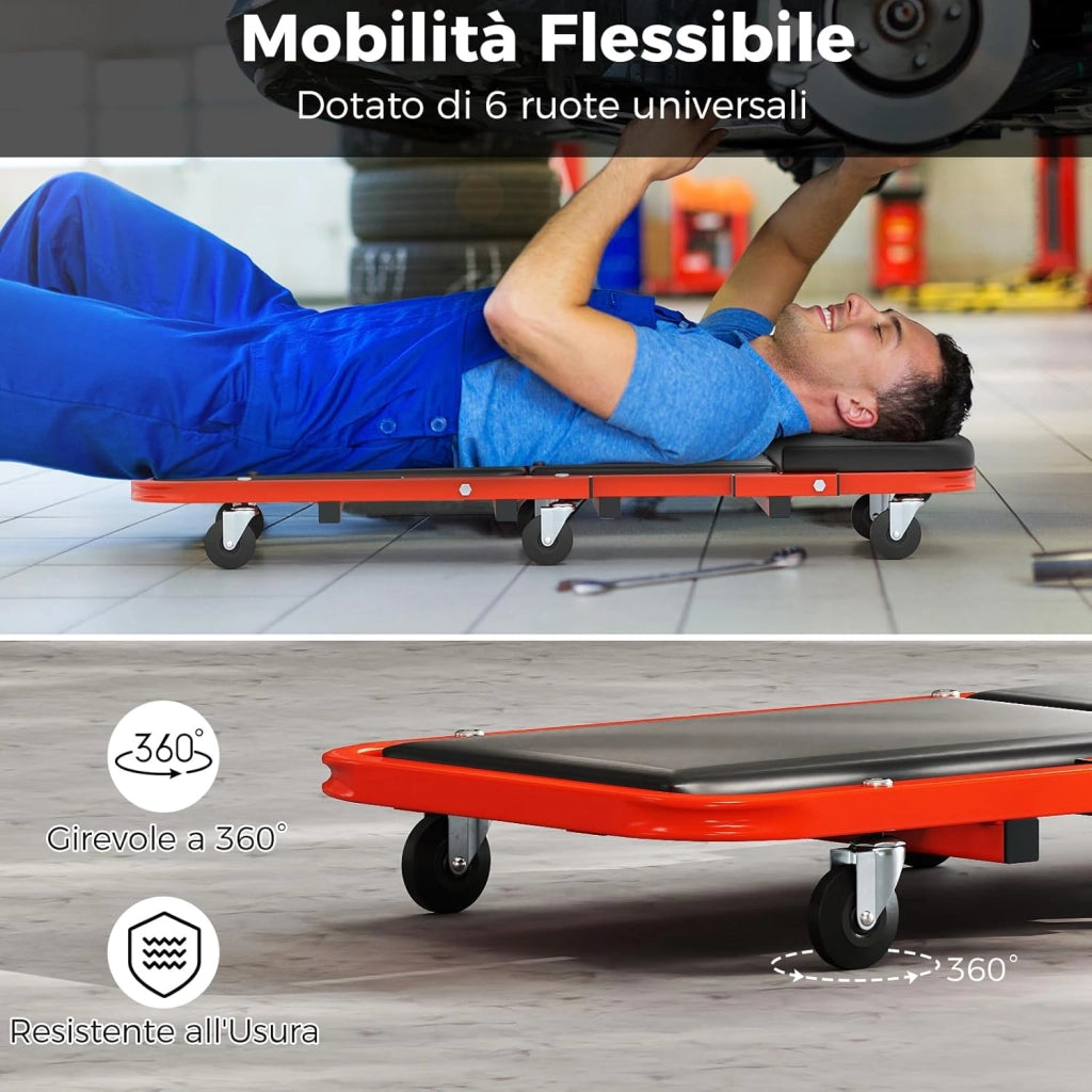 COSTWAY 2 in 1 Sgabello da Officina a Forma di Z, Carrello Meccanico sotto Auto con Sedile Imbottito e Ruote Girevoli a 360°, Portata 160 kg, per Garage e Officina (Nero)
