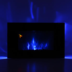 Camino Elettrico da Parete 90x56x9.5 cm 2000W Fiamma LED 7 Colori Nero