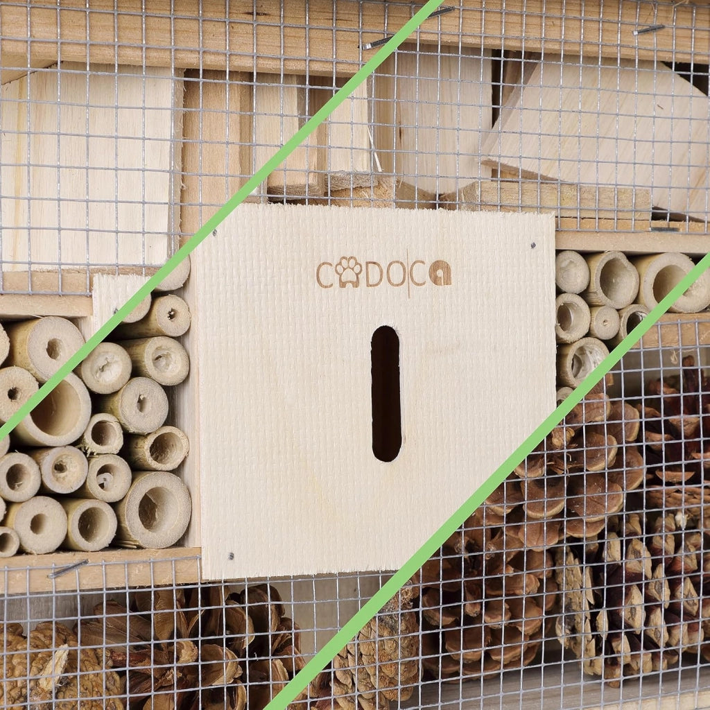 Cadoca Cassetta per insetti in legno 31x31 nidificazione hotel insetti refugio api coccinelle api vespe griglia metalica