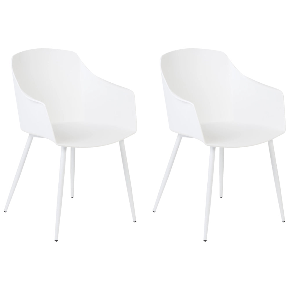 Set di 2 sedie in plastica bianca con poggia braccia design minimalista braccioli soggiorno cucina mobili