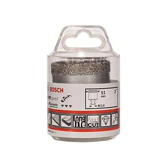 Bosch 2608587125 Fresa Diamantata Dry Speed Best for Ceramic Foratura a Secco per Smerigliatrice Angolare M14 Diametro 51 mm Lunghezza 35 mm colore Nero