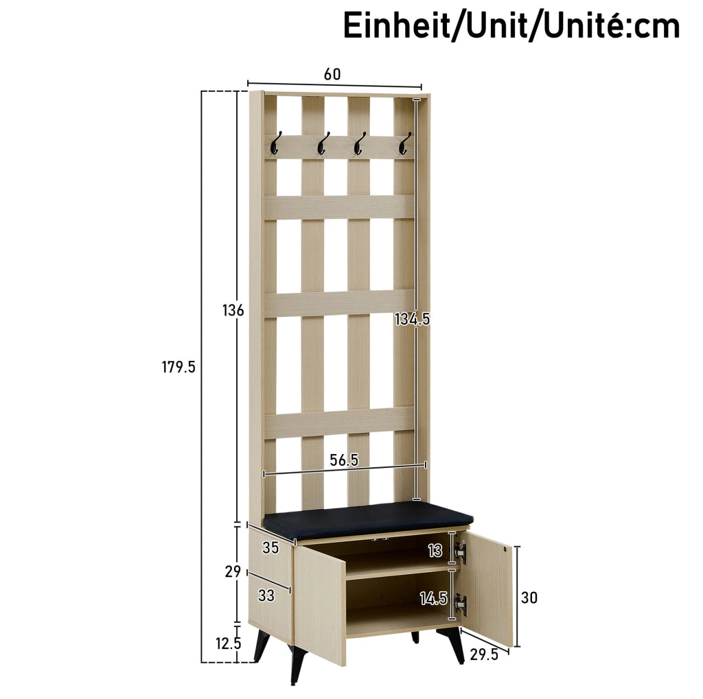 Set guardaroba con panca e credenza in MDF naturale