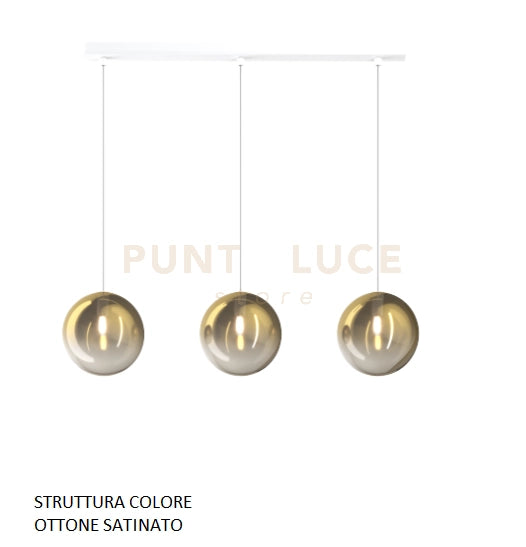 SOSPENSIONE OTTONE SAT. 3 LUCI RETTANGOLARE VETRI ORO 1184OS-S3 R-OR