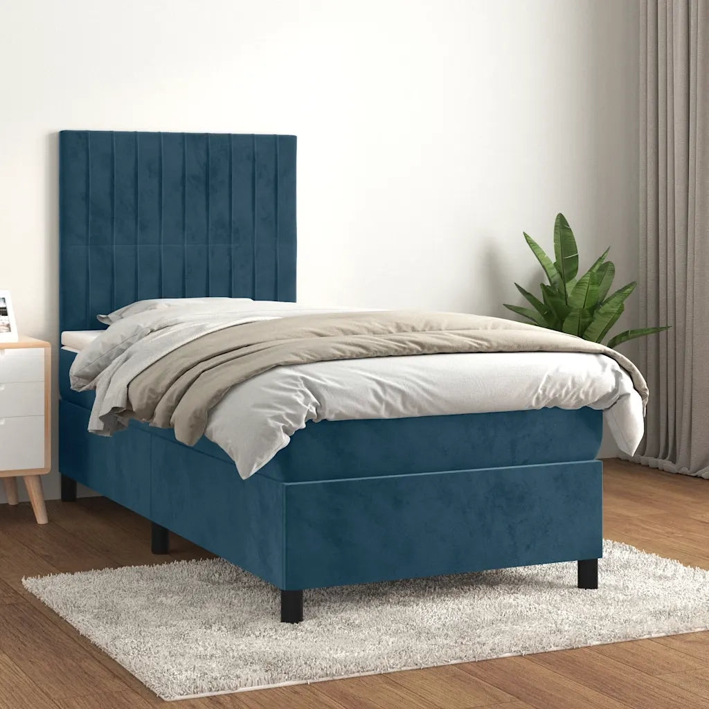 Giroletto a Molle con Materasso-Struttura Letto Blu Scuro 90x200 cm in Velluto 795561