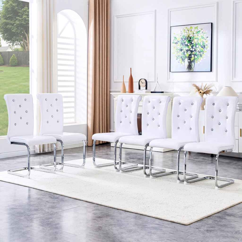 Sedia da Sala da Pranzo Imbottita con Schienale Ergonomico e Gambe Cromate in Metallo PVC Bianco