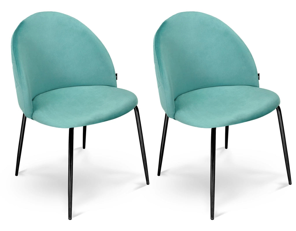 Set di 2 sedie da pranzo imbottite in velluto verde tiffany piede nero – Nicole - SD20NIPN