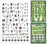 Set di timbri trasparenti 26 alfabeto/numero - Dimensioni 14,8x21 cm - Timbri letterali