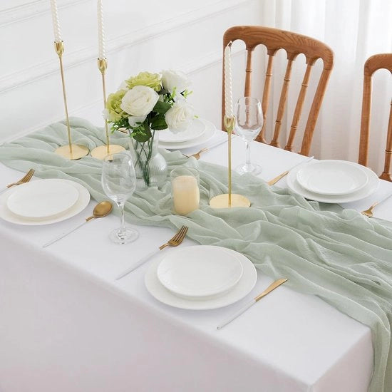 4 pezzi di tovaglioli a foglia di lattuga - 300 x 81 cm - decorazione da tavola in mousseline - tessuto di organza verde boho - tovagliolo rustico - tovagliolo da formaggio lavabile - tovaglioli per matrimonio compleanni festa