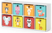 Libreria bambini Scutum, Bianco, 143 x 72 cm con 8 scatole pieghevoli, adatto per riporre giocattoli e libri