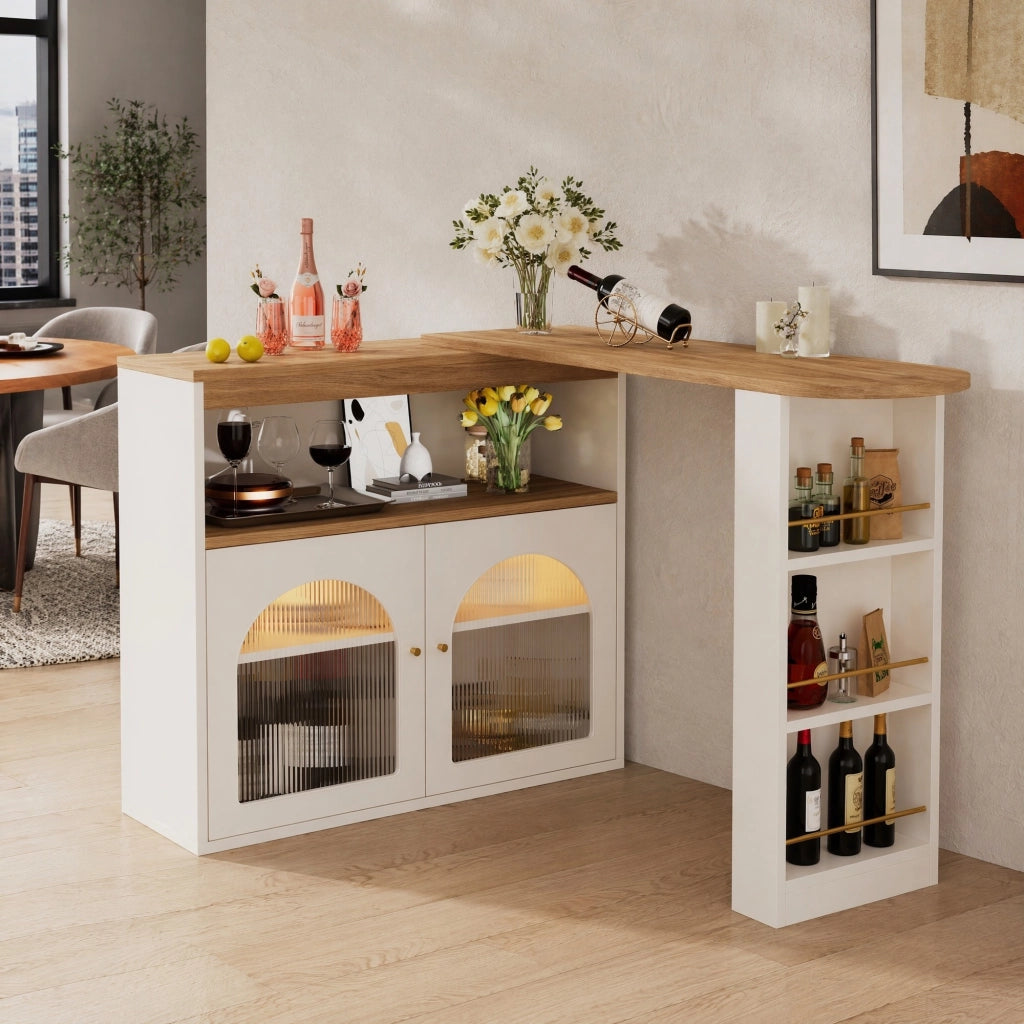 Tavolo bar estensibile girevole con LED e contenitore bianco