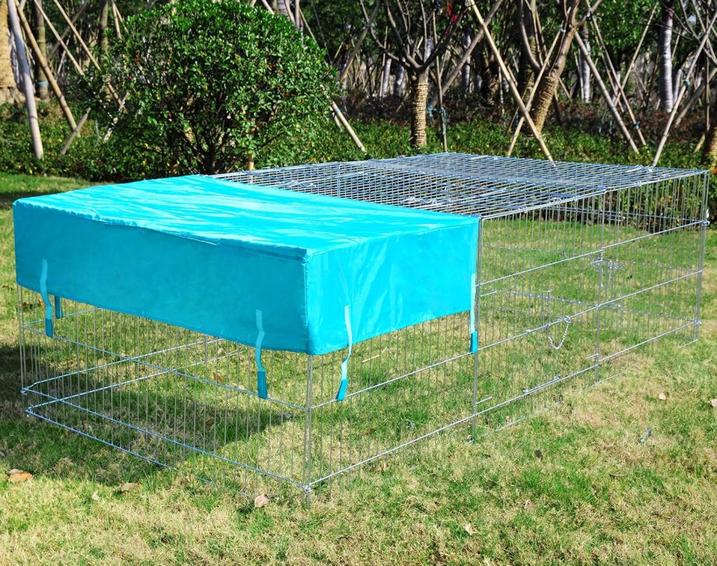 Recinto per Cani da Giardino, Recinto per Animali Domestici, Gatti, Cuccioli,Conigli, Porte con Chiavistello e Parasole, in Fili Metallici, 180x120x60 cm
