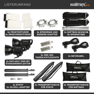 Set per studio fotografico 2 luci LED da 35 W, 2 softbox da 90 x 60 cm, 2 stativi per luci max 256 cm, temperatura di colore 5000 K, per fotografia