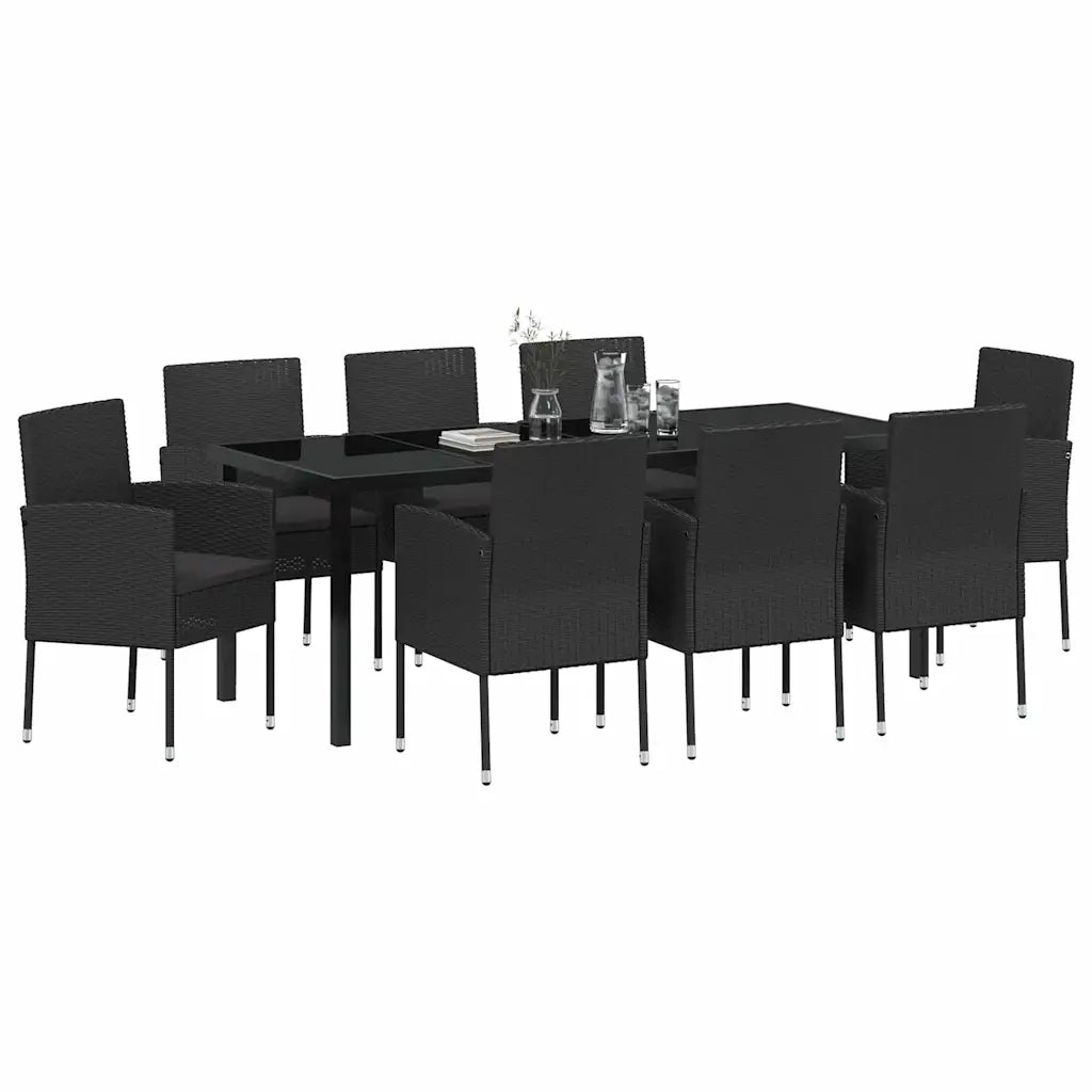 Set da Pranzo per Giardino con cuscino 9 pcs Nero polyrattan 3379939