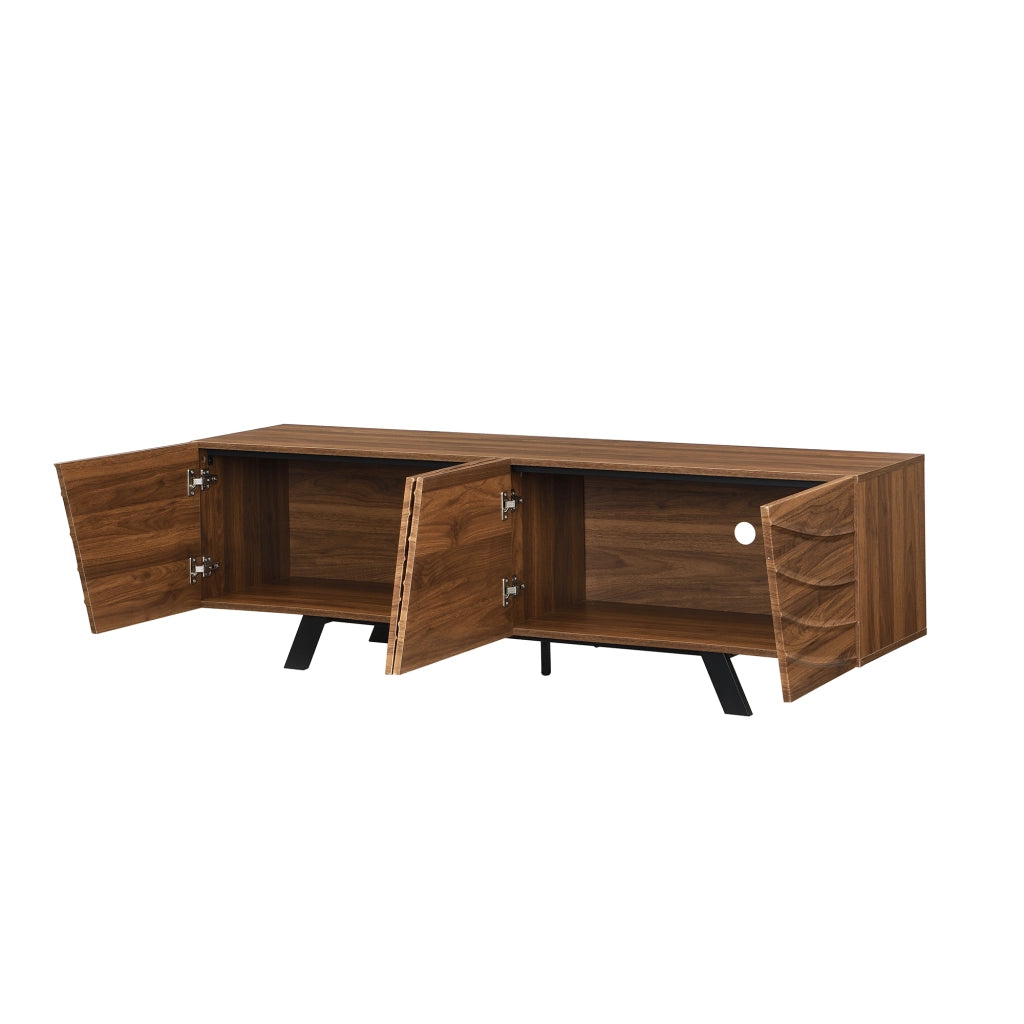 Mobile TV 160x39x50.5 cm; frontale ondulato con grande spazio contenitore; MDF; noce