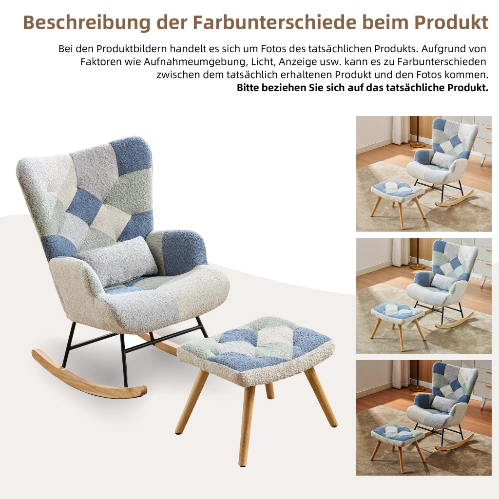 SEDIA A DONDOLO con poggiapiedi 122x68x91 cm Beige e Blu