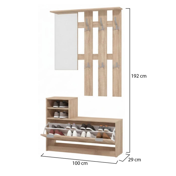 Tonengo, Mobile da Ingresso Specchio Incluso, 100x29x191.5h cm Marrone Rovere