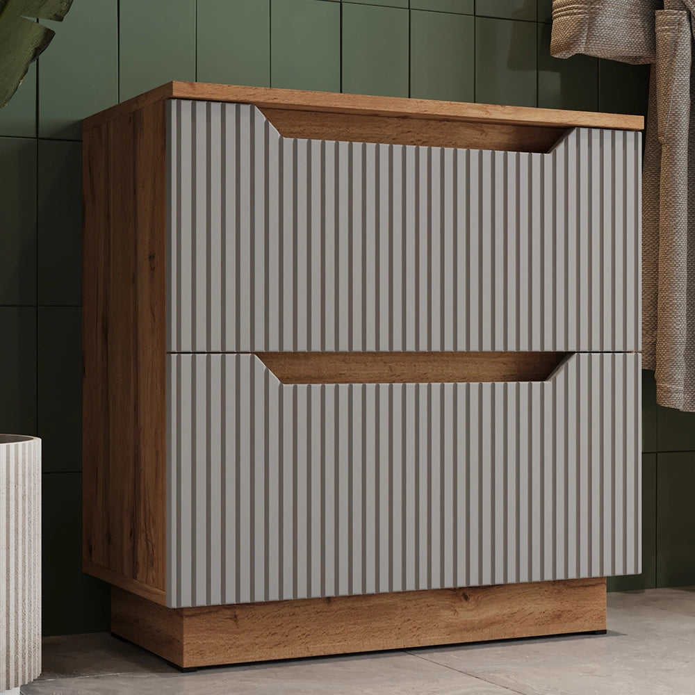 Vicco Mobile sottolavabo per bagno Rovere/grigio a righe 59.8 x 62.5 cm con 2 cassetti