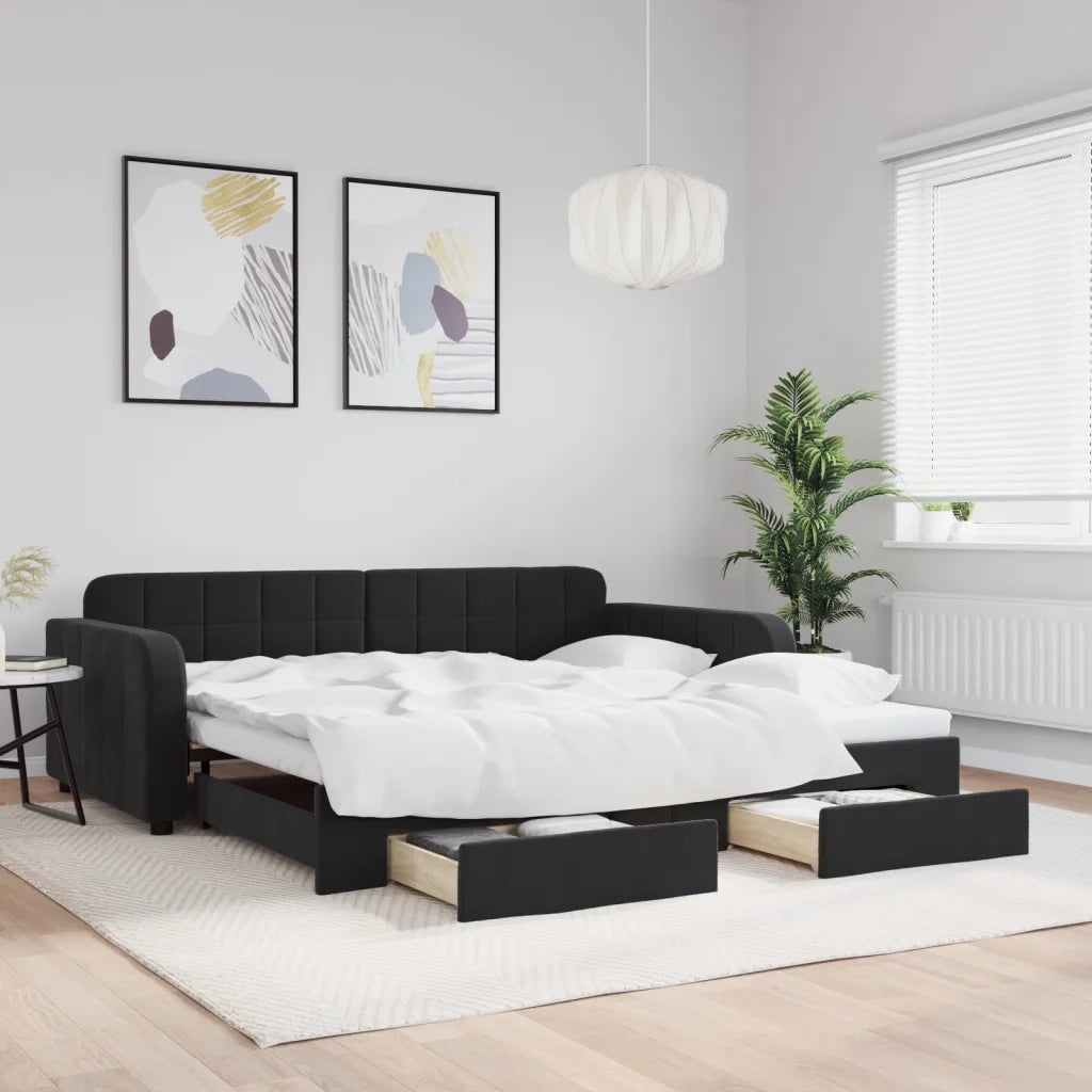 Divano Letto Estraibile con Cassetti-Sofa Letto-Daybed Nero 100x200 cm in Velluto 829112