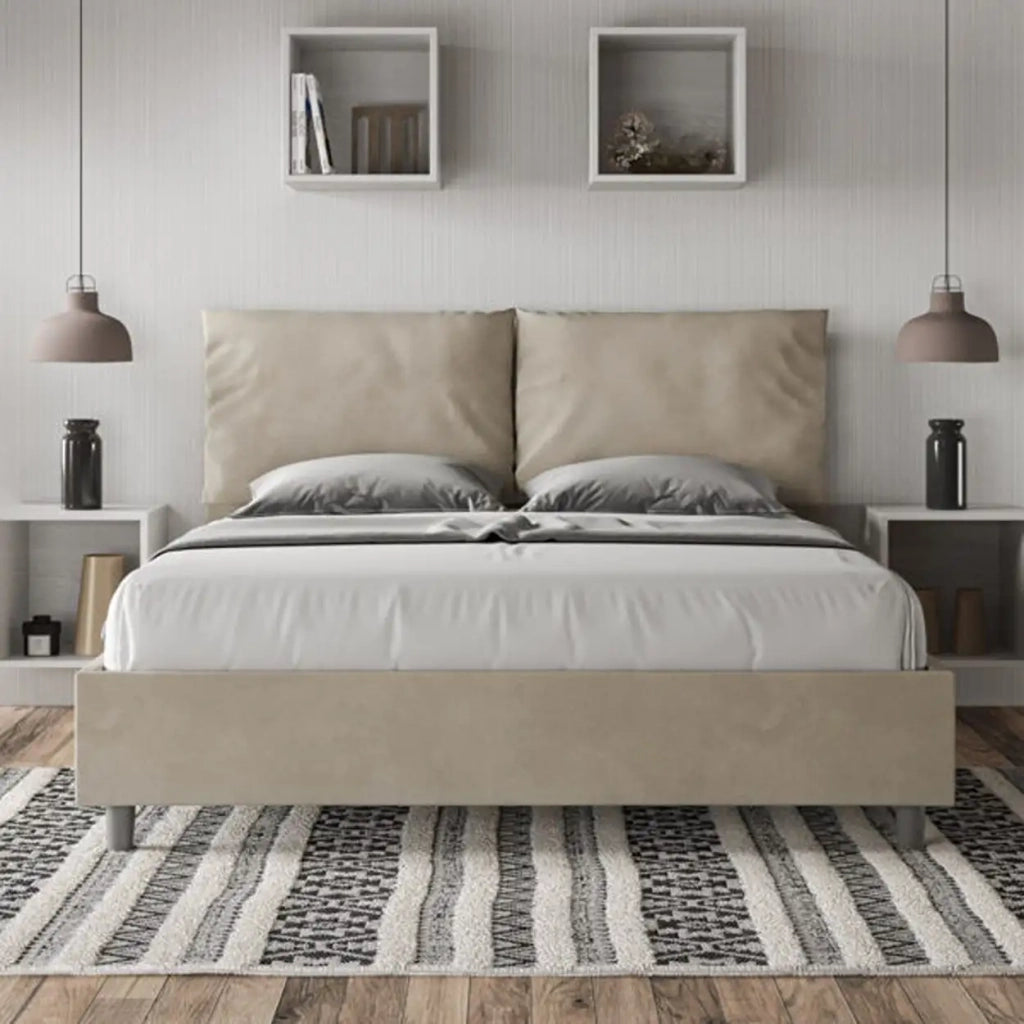 Letto matrimoniale senza rete imbottito 160x190 microfibra sabbia Antea