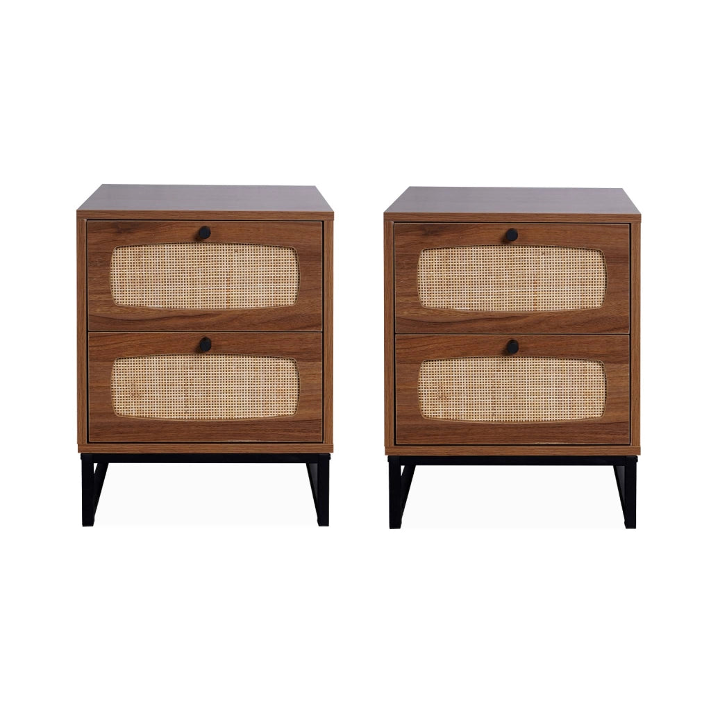 Set 2 comodini effetto legno e canna, marrone naturale