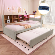 DESMIU Divano letto 90 × 200 cm con letto estraibile 90 × 190 cm, LED, USB, Type C e presa, senza materasso, grigio chiaro