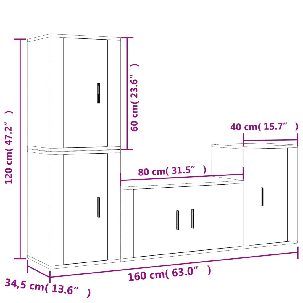 vidaXL Set di Mobili Porta TV 4 pz Rovere Sonoma in Legno Multistrato