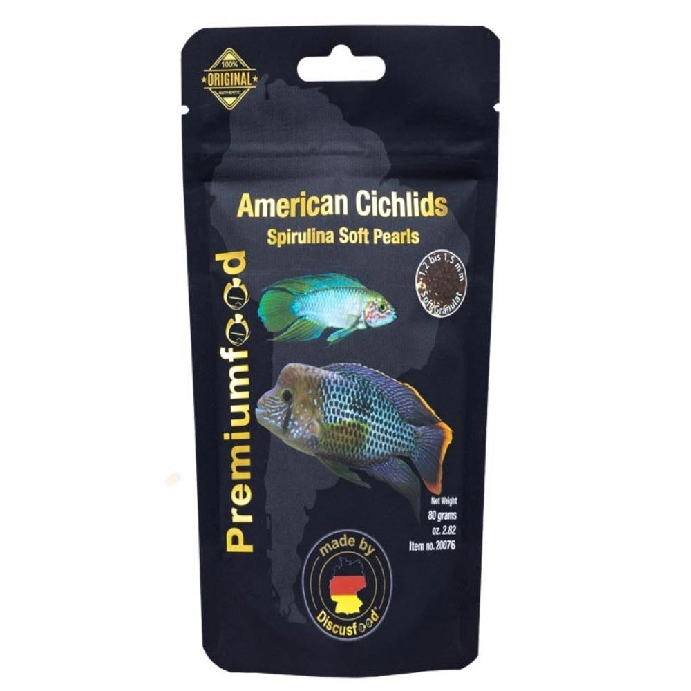 Discusfood American Cichlid Spirulina Soft Pearls 80gr -  mangime completo per ciclidi sud-americani