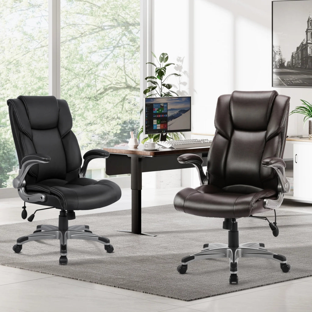 Sedia da Ufficio Ergonomica in Similpelle, Braccioli e Altezza Regolabili - Marrone