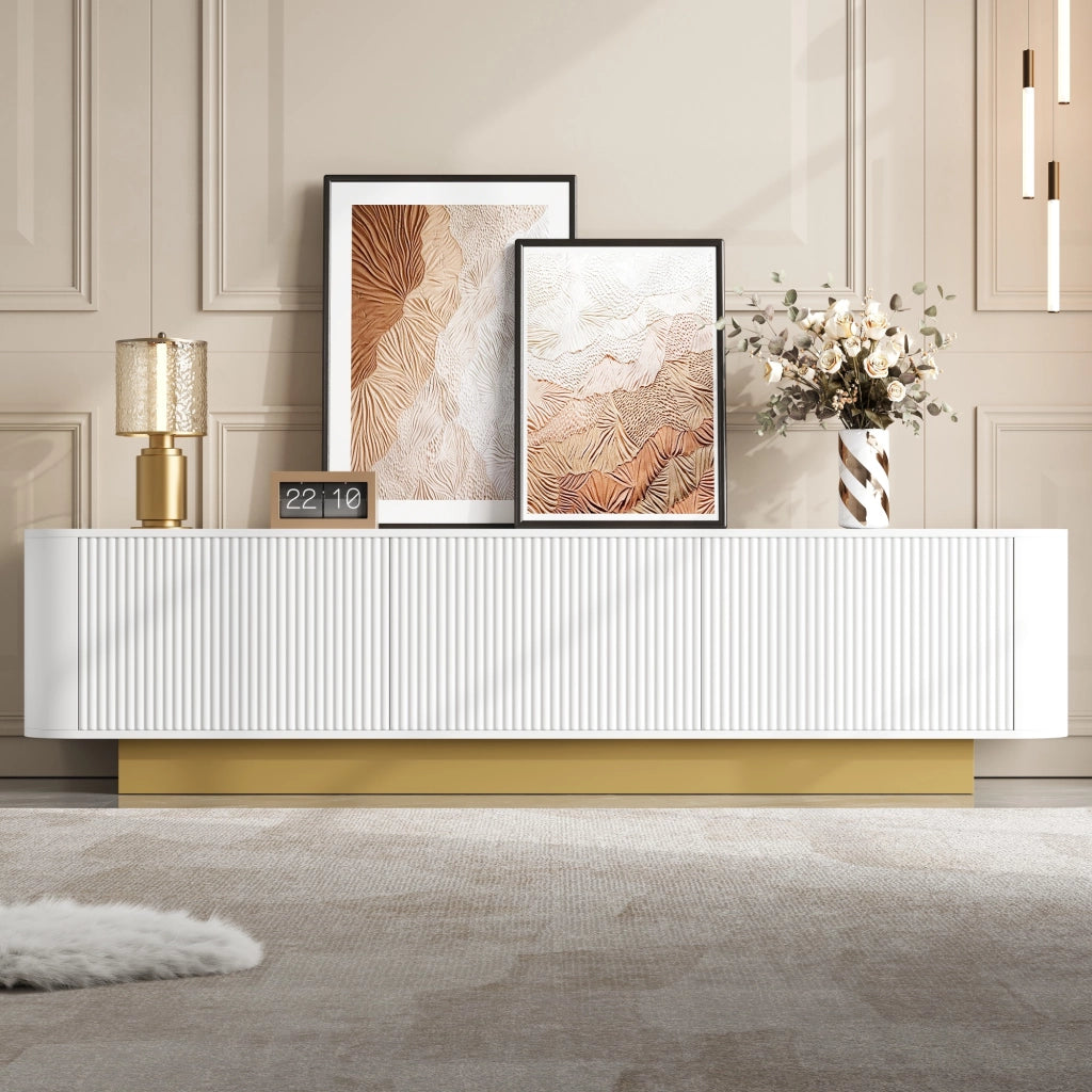 Mobile TV 170x40.5x47 cm; con 3 ante e gestione cavi; MDF e pannello truciolare bianco