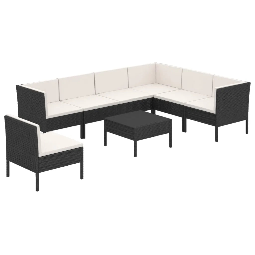 Set Divani da Giardino 8 pz con Cuscini in Polyrattan Nero 3094440