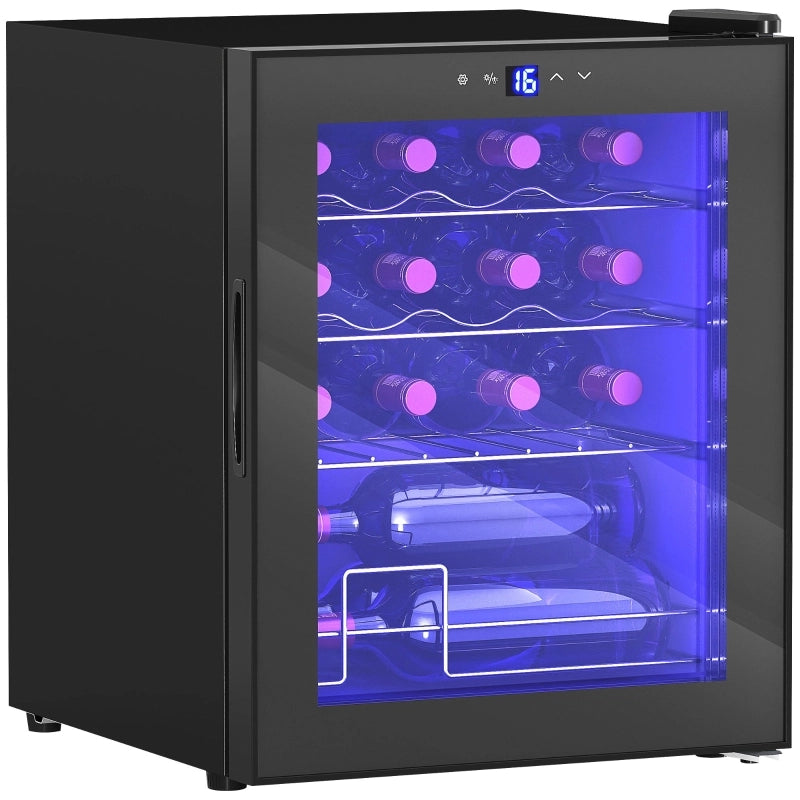 Cantinetta vino da 16 bottiglie con controllo temperatura 5-18 °C, porta in vetro, LED, nero, 54 × 55 × 62 cm