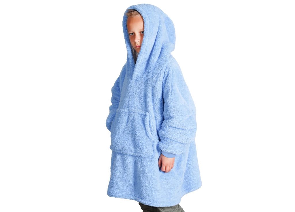 Felpa Plaid Bambini Coperta Agnellata Sherpa Con Tasca Inverno Tinta Unita Midlands - Felpone - Azzurro