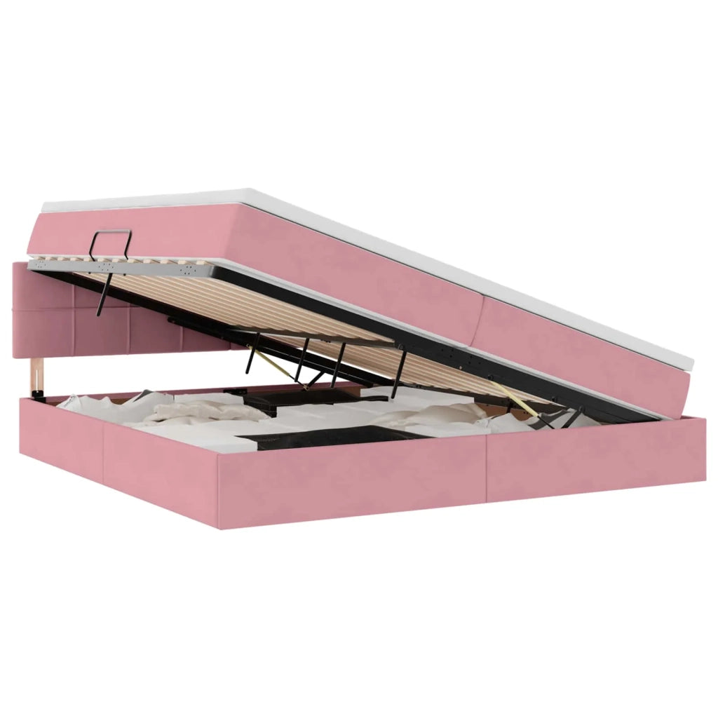 Letto con contenitore LED e materasso Rosa 200 x 200 cm Velluto