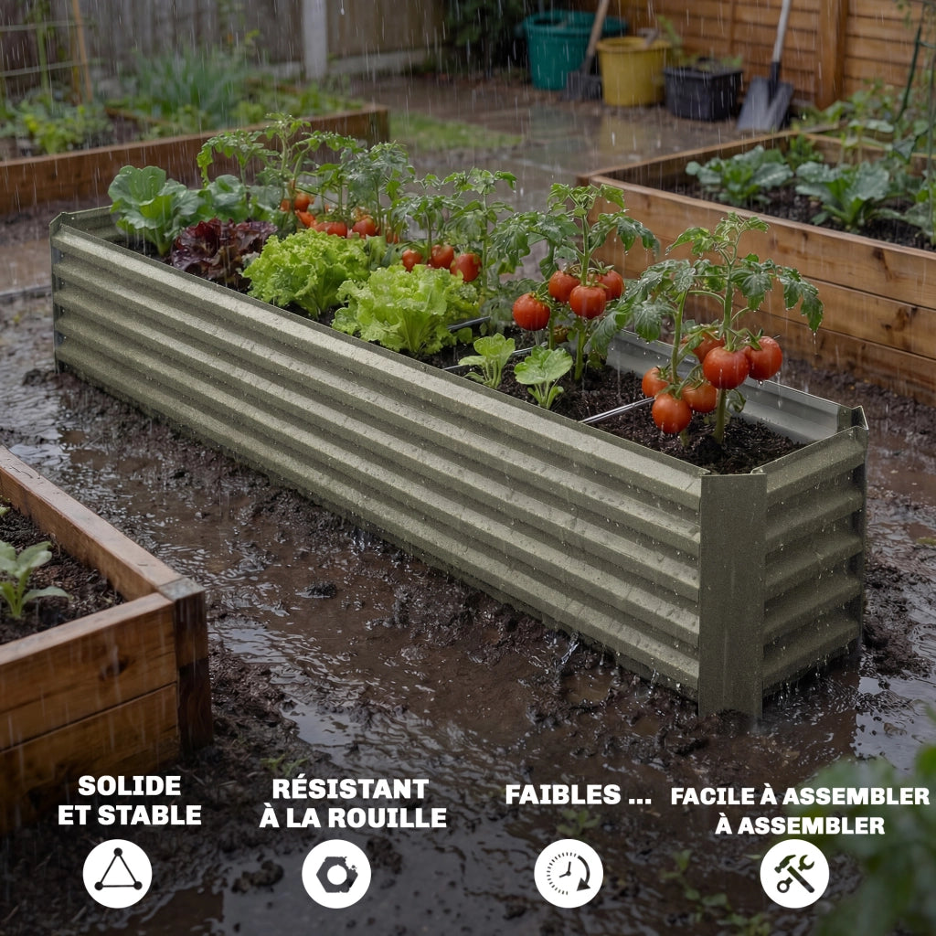 Letto da giardino rialzato in acciaio zincato ¨C Minimal ¨C 240x40x45cm grigio argento