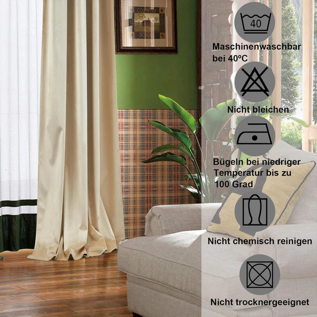 2 x Tende Oscuranti per Camera da Letto, Soggiorno, 140 x 270 cm, con Nastro Trasparente in Velluto Termico, Beige