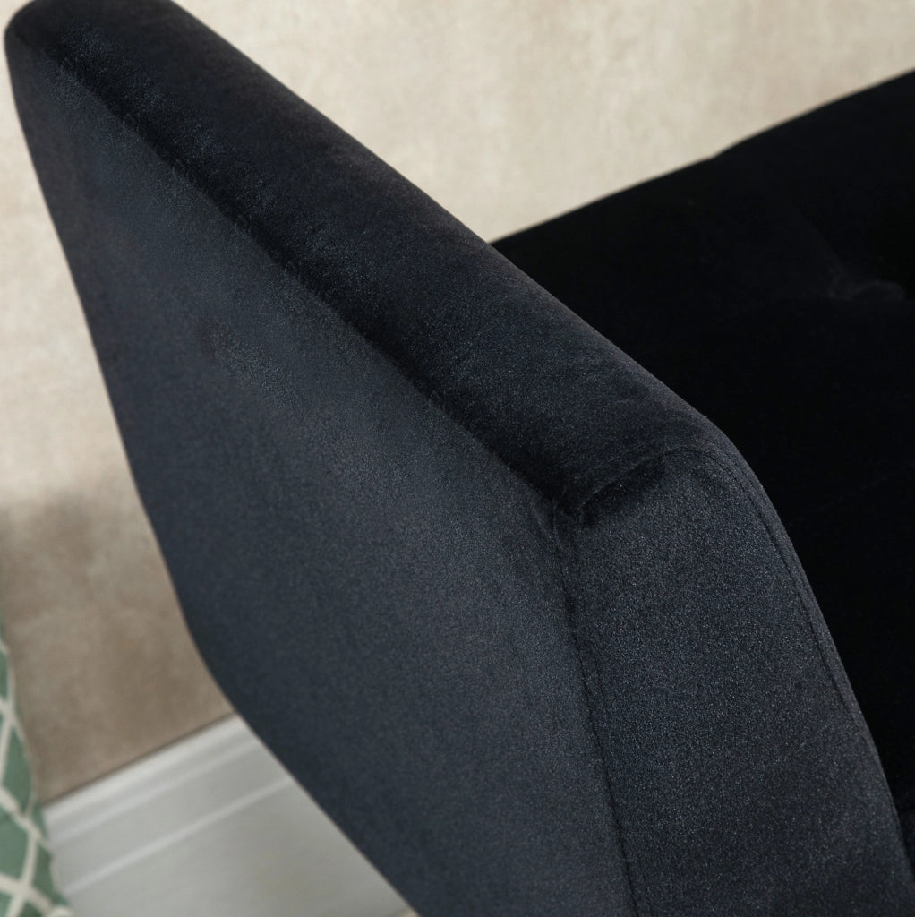 Panca contenitore in velluto nero con braccioli, 107 cm
