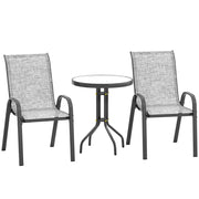 Set 3 Pezzi da Giardino 2 Sedie da Giardino 54x71x93 cm e Tavolino Rotondo Ø60x71 cm in Acciaio Grigio