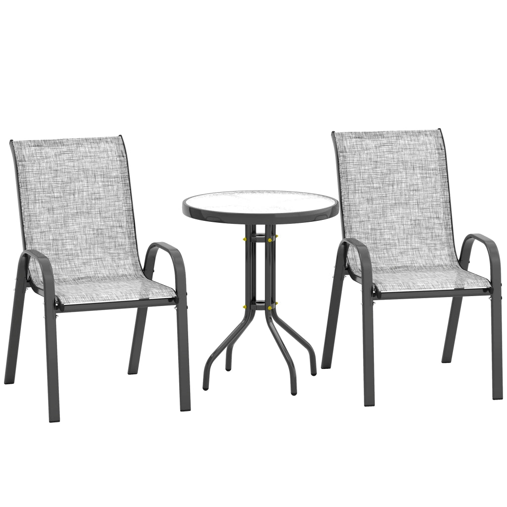 Set 3 Pezzi da Giardino 2 Sedie da Giardino 54x71x93 cm e Tavolino Rotondo Ø60x71 cm in Acciaio Grigio