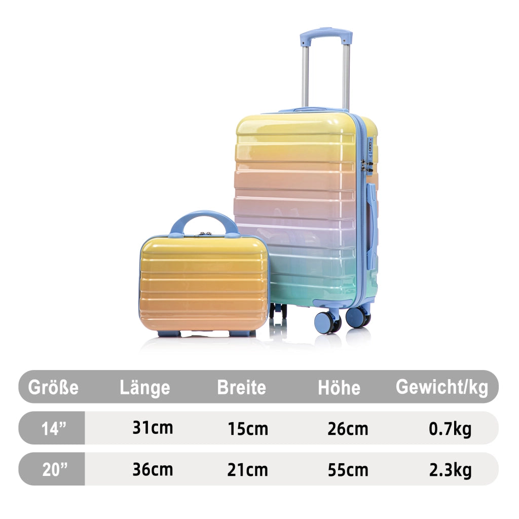 Set composto da due valigette girevoli in PC da 14"/20" con lucchetto a combinazione e trousse per cosmetici da 14" (gialla)